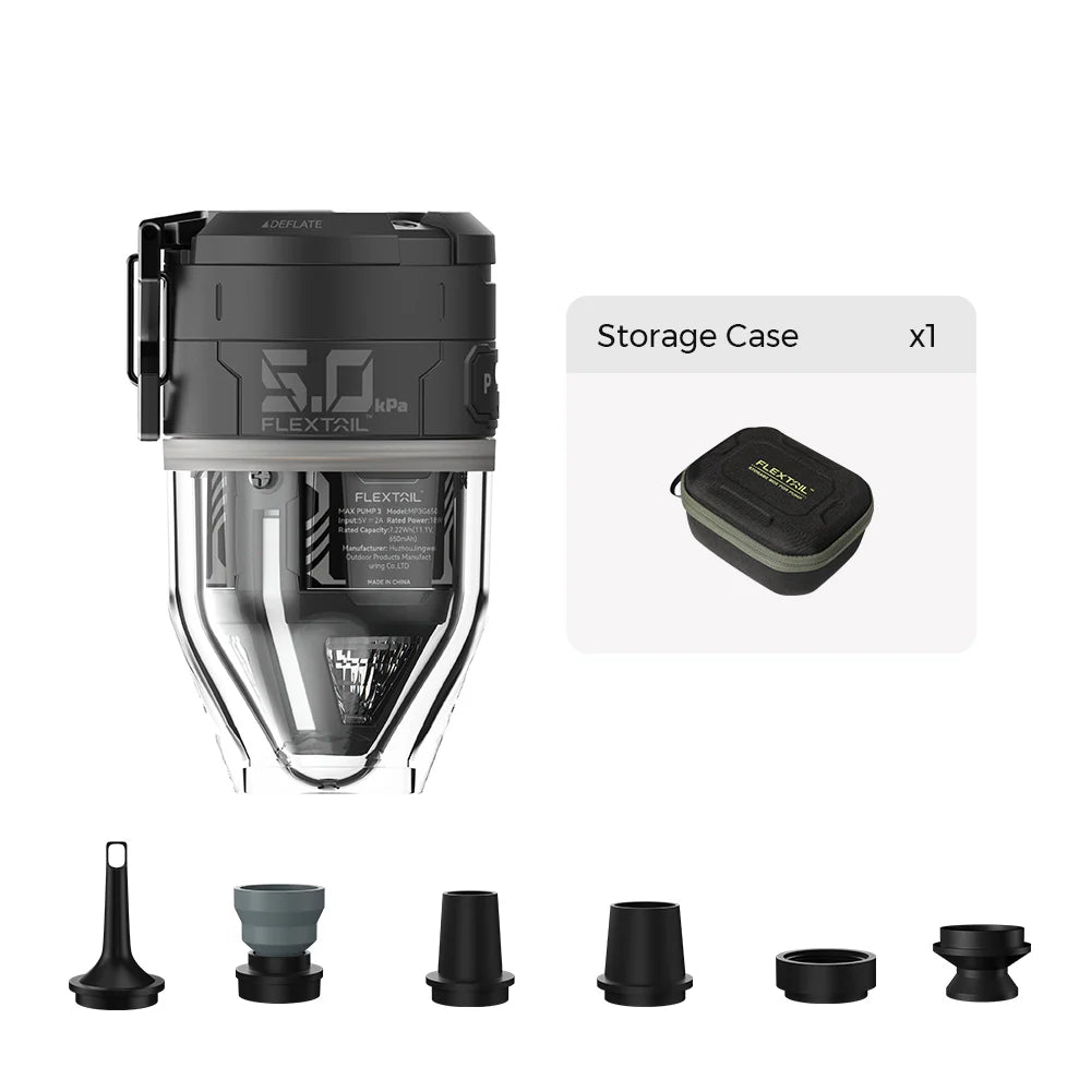 Flextail Max Pump 3 High Speed 2-in-1 Rechargeable Air Pump - Black with Case