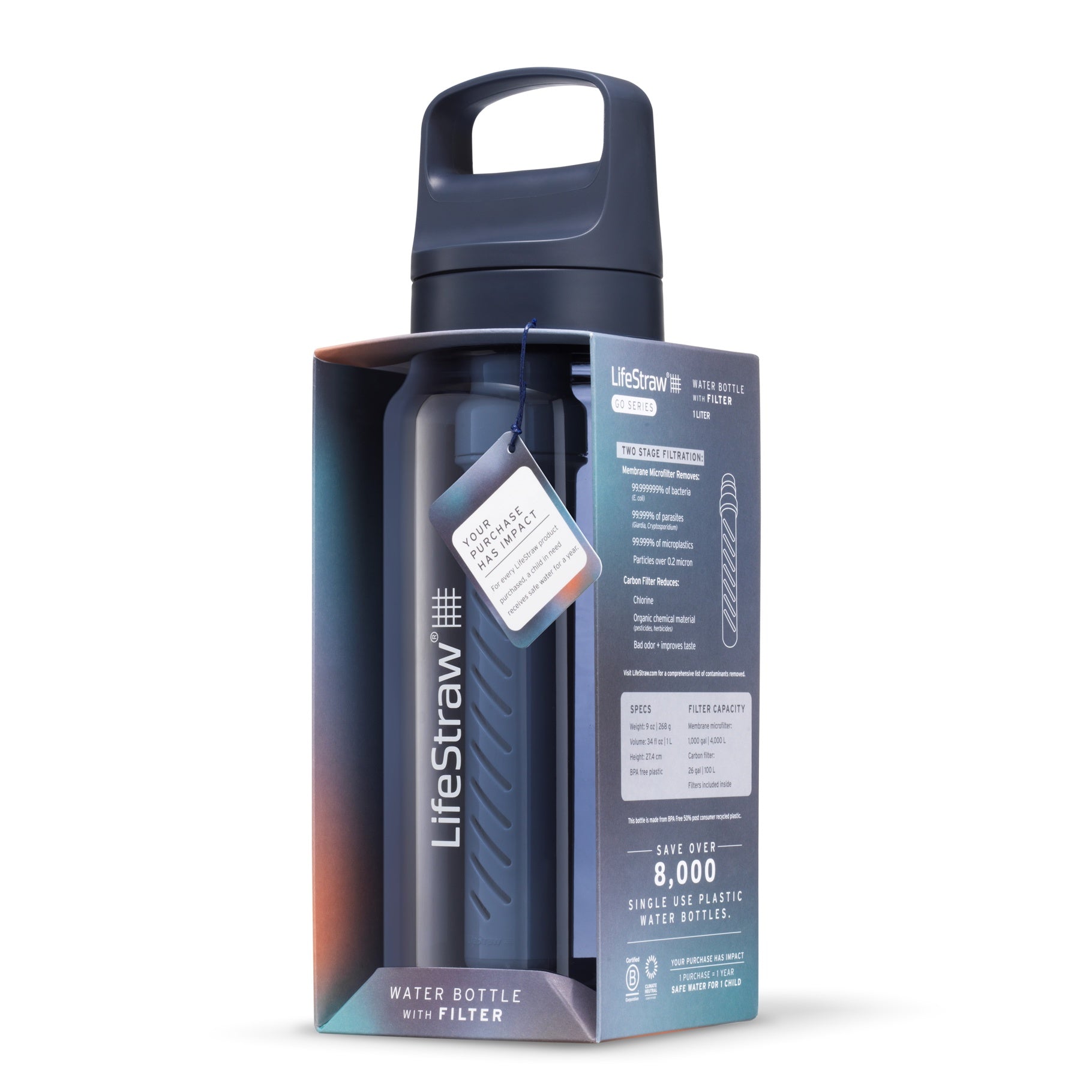 LifeStraw Go 1 Litre Filter Bottle - Aegean Sea Tritan Renew