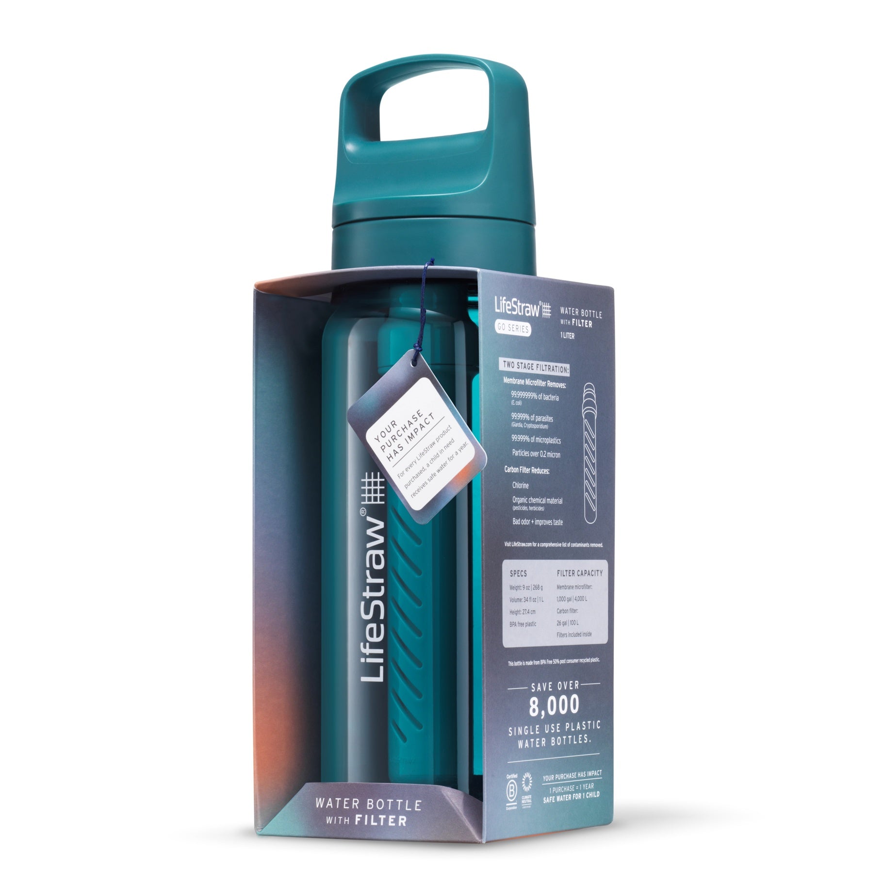 LifeStraw Go 1 Litre Filter Bottle - Laguna Teal Tritan Renew