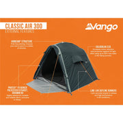 Vango Classic Air 300 3 Person Airbeam Tent - Orange