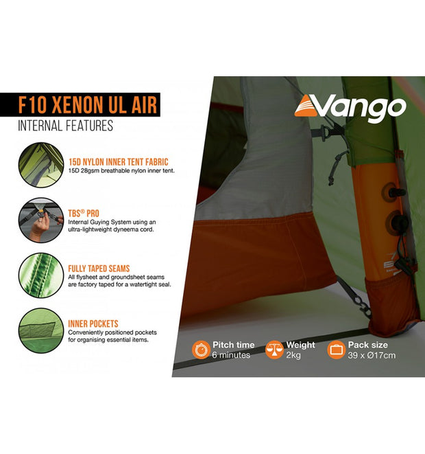 Vango F10 Xenon UL Air 2 Person Hybrid Tent - Alpine Green