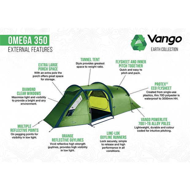 Vango Omega 350 3 Person Tunnel Tent - Pamir Green