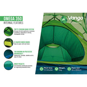 Vango Omega 350 3 Person Tunnel Tent - Pamir Green