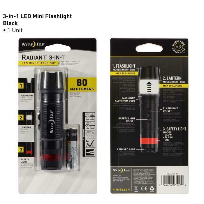 Nite Ize 3-in-1 Radiant LED Mini Flashlight Safety Light & Lantern Black