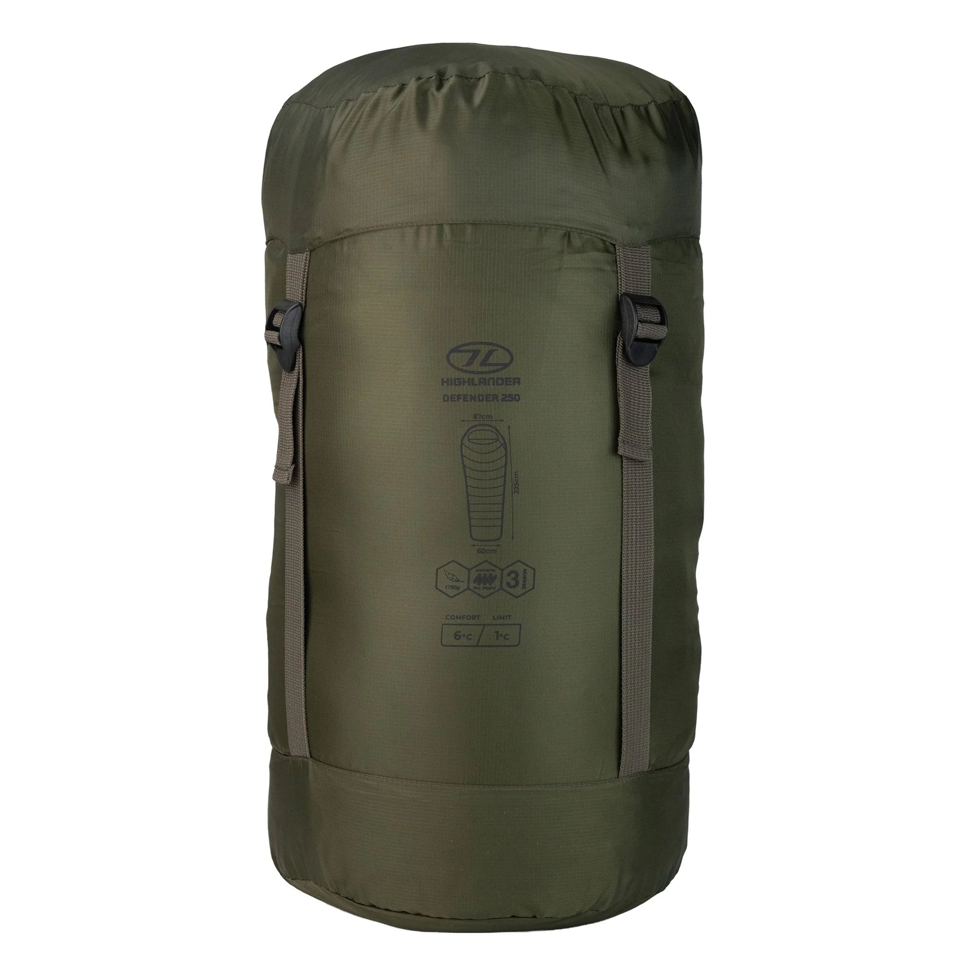 Highlander Defender 250 3 Season Sleeping Bag - Ranger Green