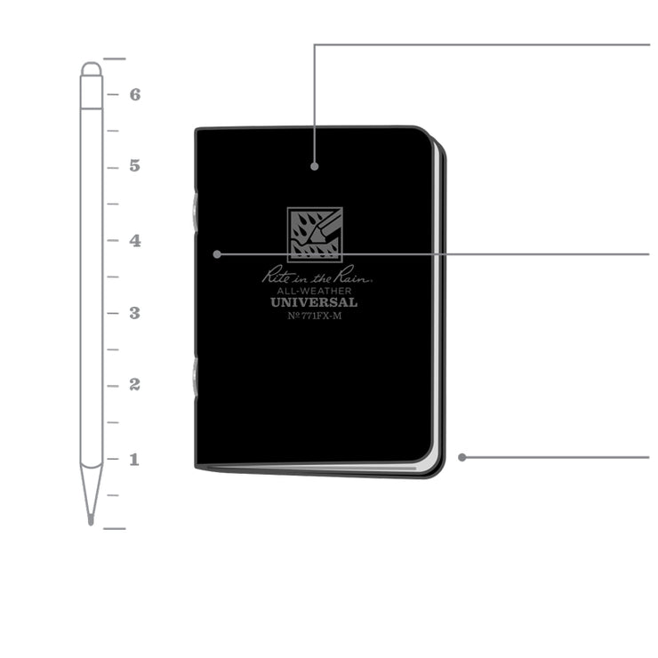 Rite in the Rain Stapled Notebook (3 Pack) No.771FX-M - Black 3¼" x 4⅝"