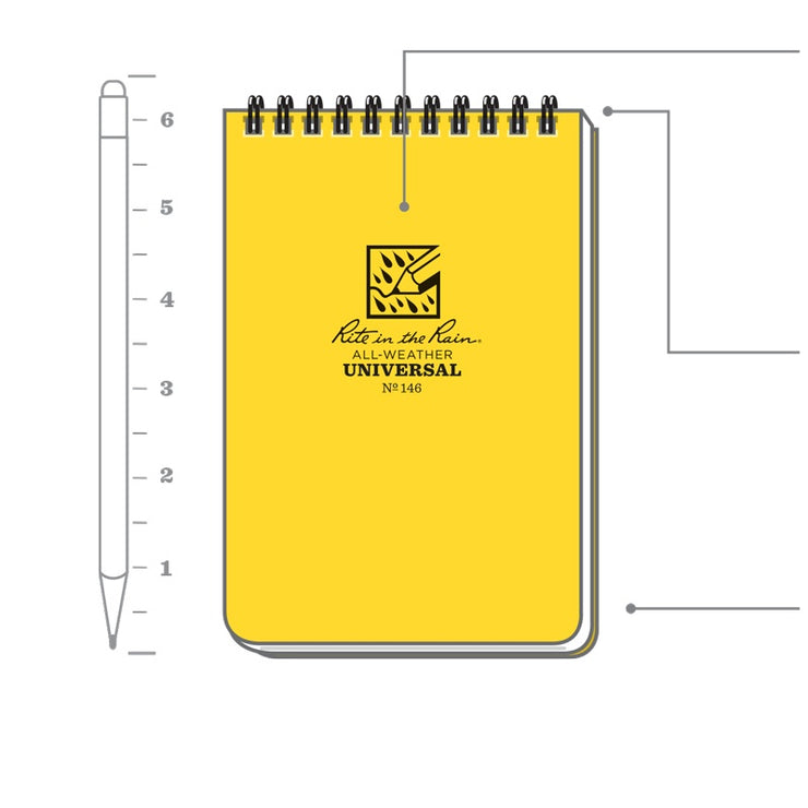 Rite in the Rain Top Spiral Bound Pocket Notepad No.146 - Yellow 4" x 6"