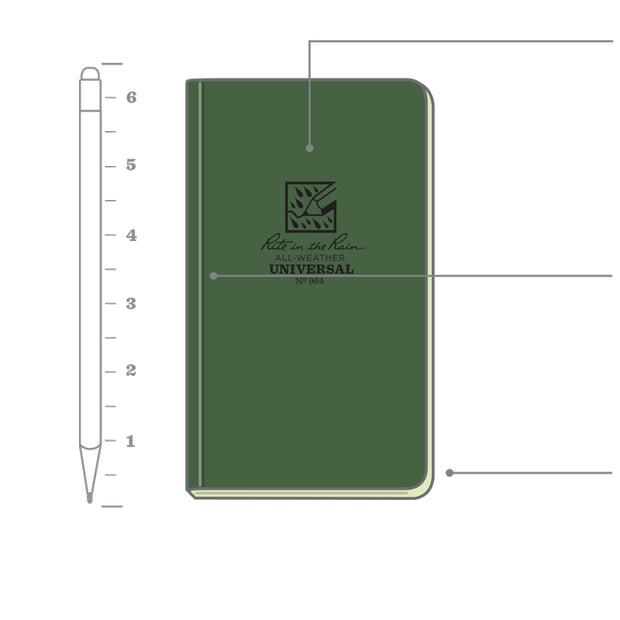 Rite in the Rain Soft Cover Flexible Notebook No.964 - Green 3¼" x 6"