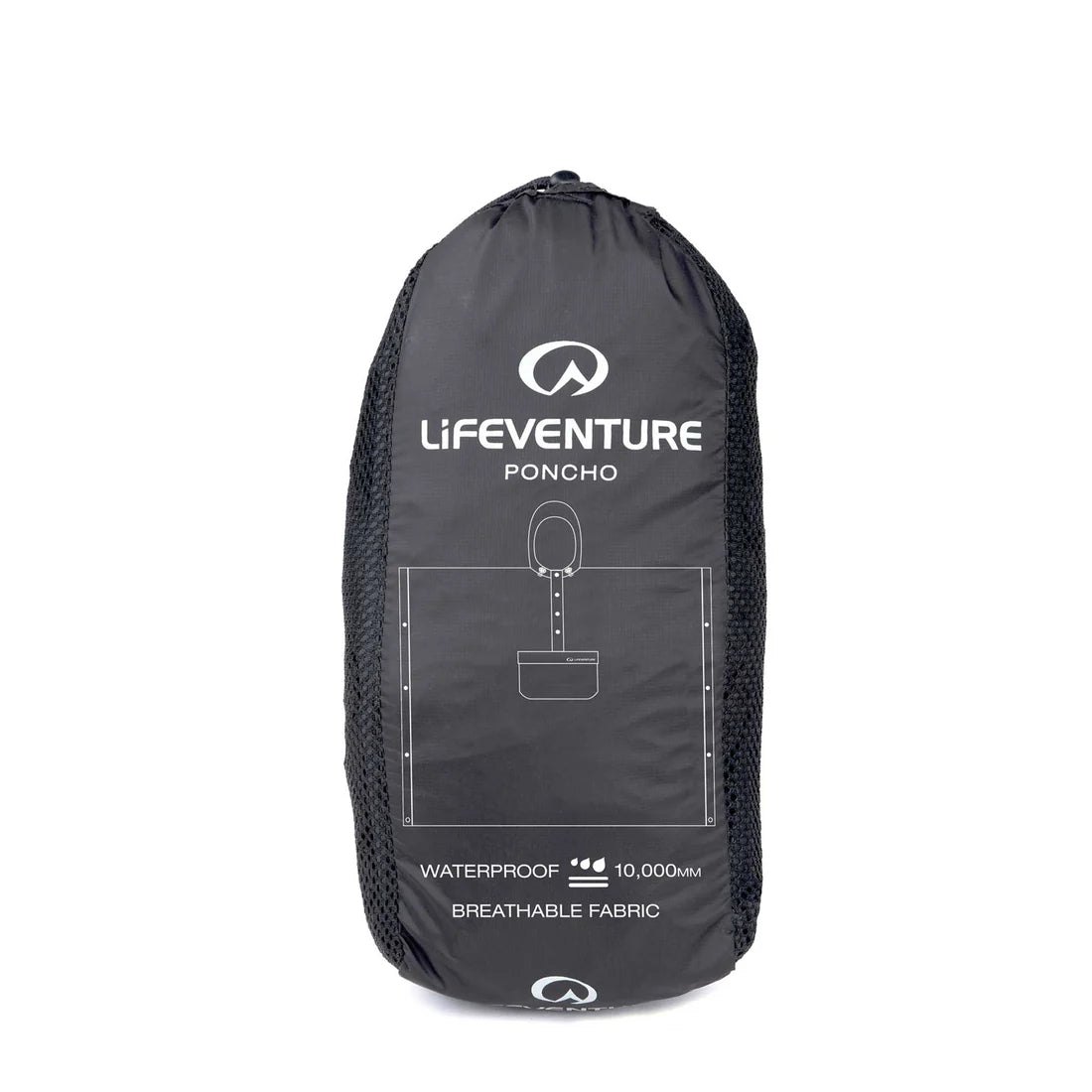 Lifeventure Lightweight Packable Waterproof Poncho - Black
