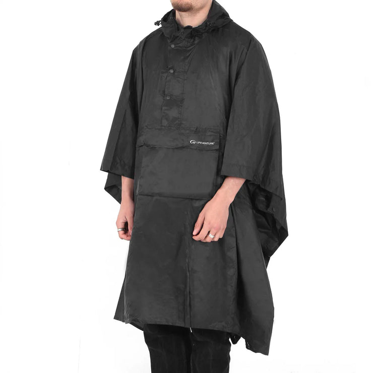 Lifeventure Lightweight Packable Waterproof Poncho - Black