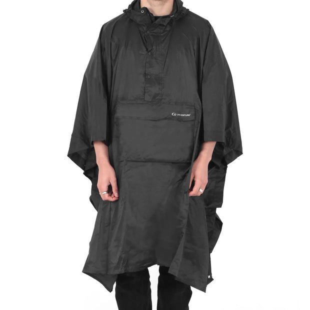 Lifeventure Lightweight Packable Waterproof Poncho - Black