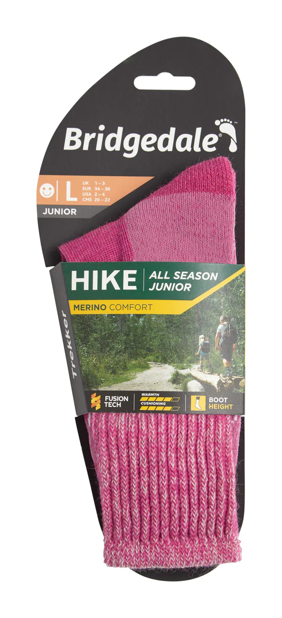 Bridgedale Junior All Season Merino Comfort Boot Socks - Pink