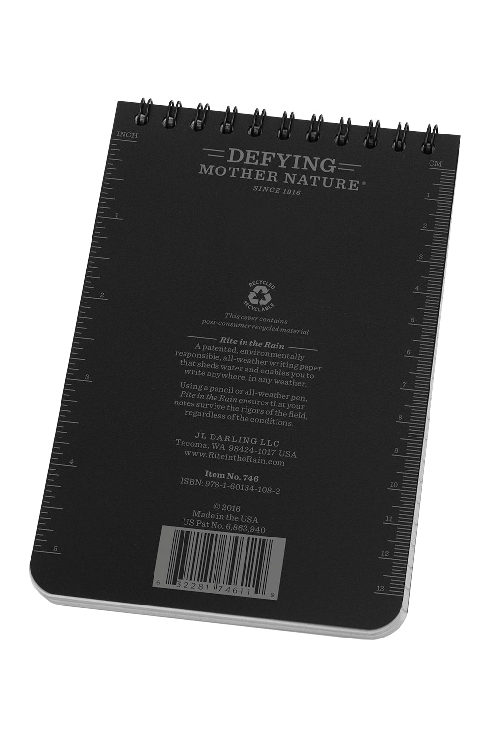 Rite in the Rain Top Spiral Bound Pocket Notepad No.746 - Black 4" x 6"
