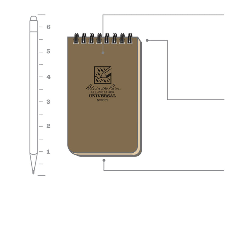 Rite in the Rain Top Spiral Bound Pocket Notebook No.935T - Tan 3" x 5"