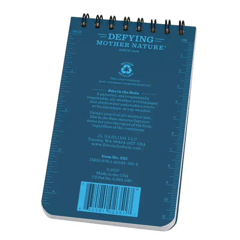Rite in the Rain Top Spiral Bound Pocket Notepad No.235 - White Blue 3" x 5"