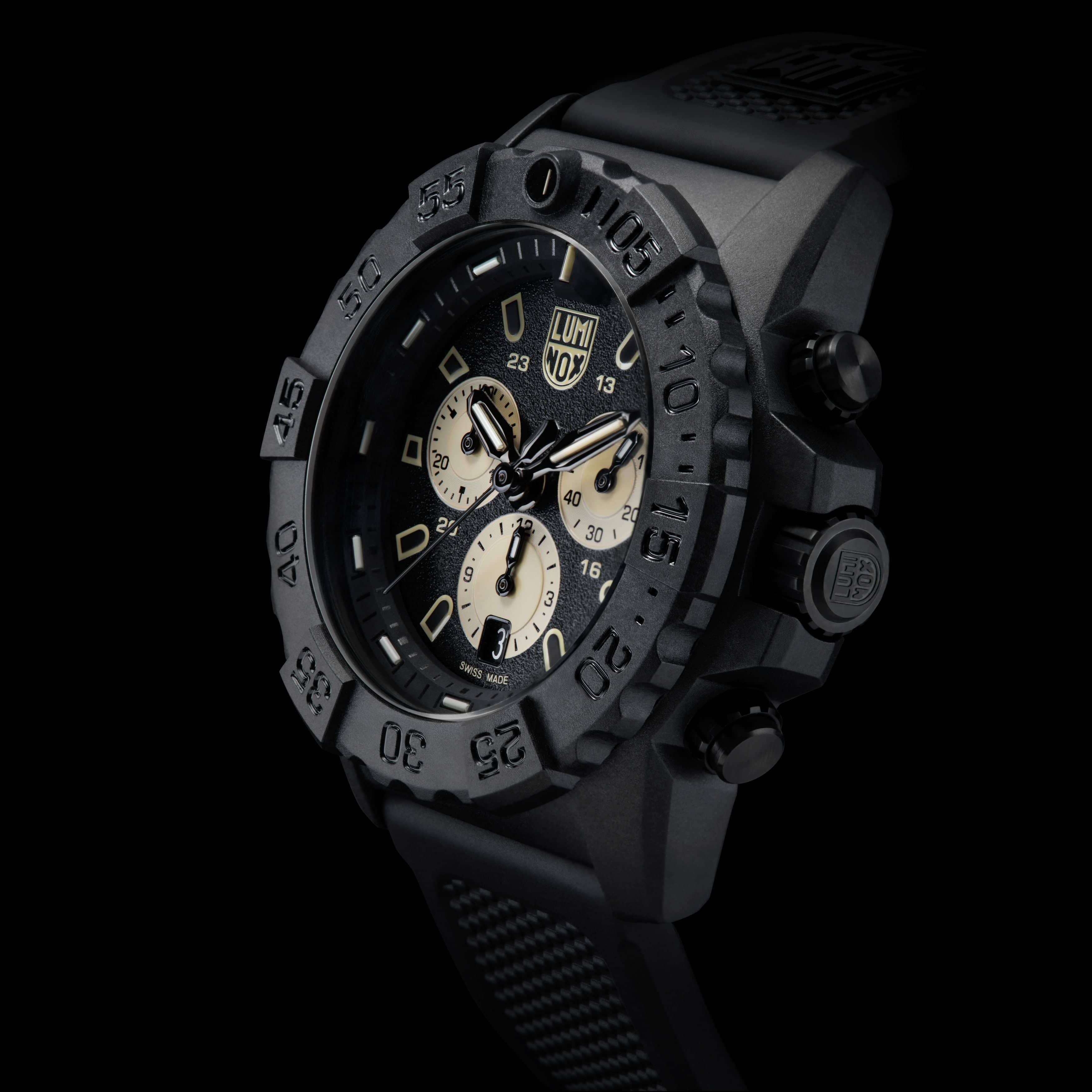 Luminox Navy Seal Chronograph 45mm Military Dive Watch - Black Gold Dial Black Strap