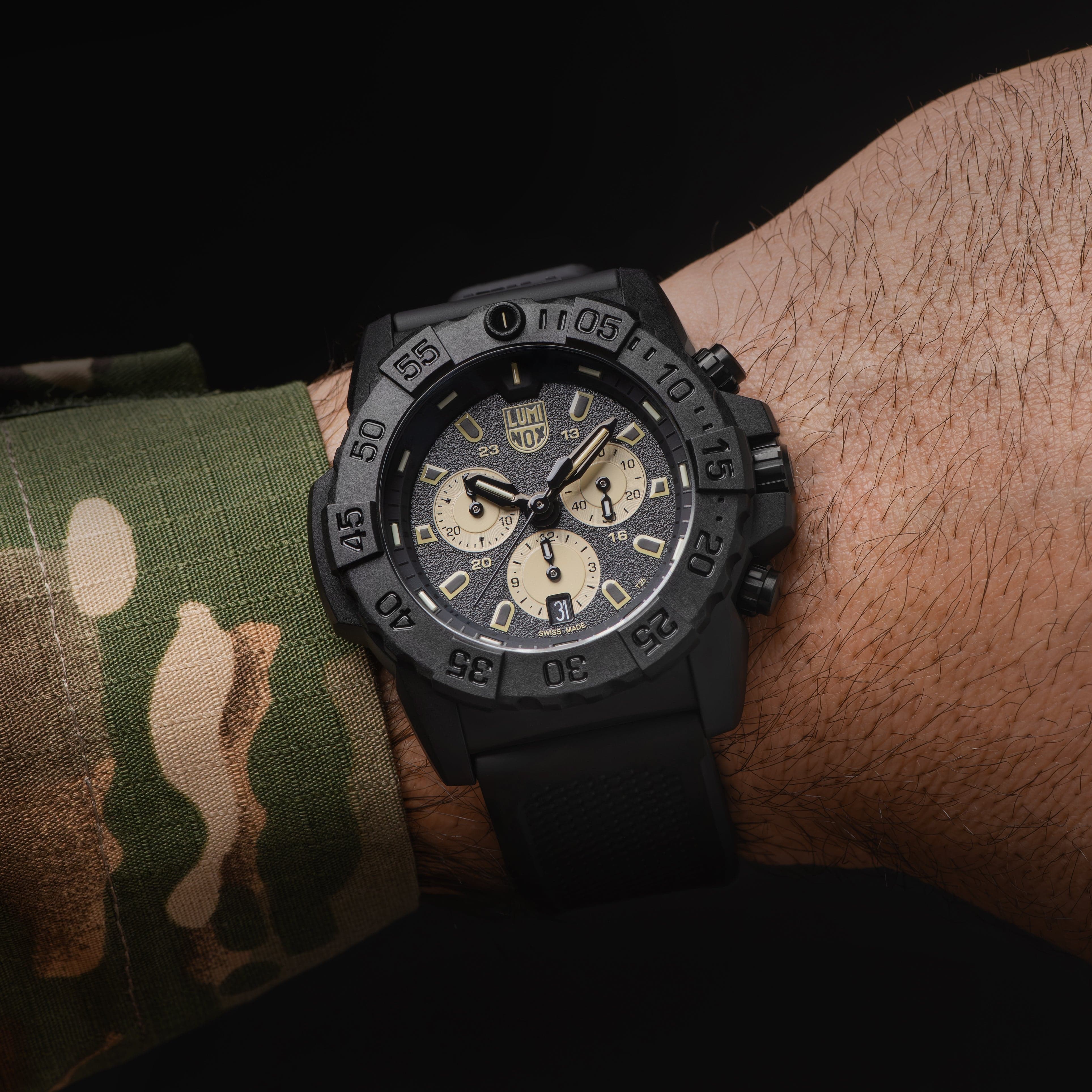 Luminox Navy Seal Chronograph 45mm Military Dive Watch - Black Gold Dial Black Strap