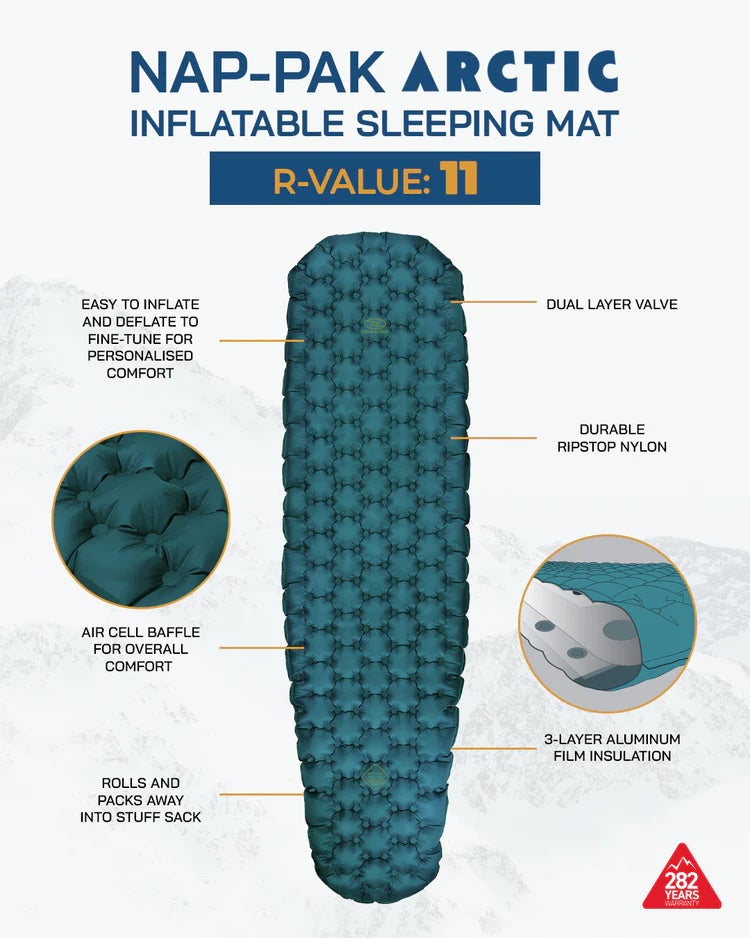 Highlander Nap Pak Arctic R11 Mummy Lite Inflatable Sleeping Mat - Teal