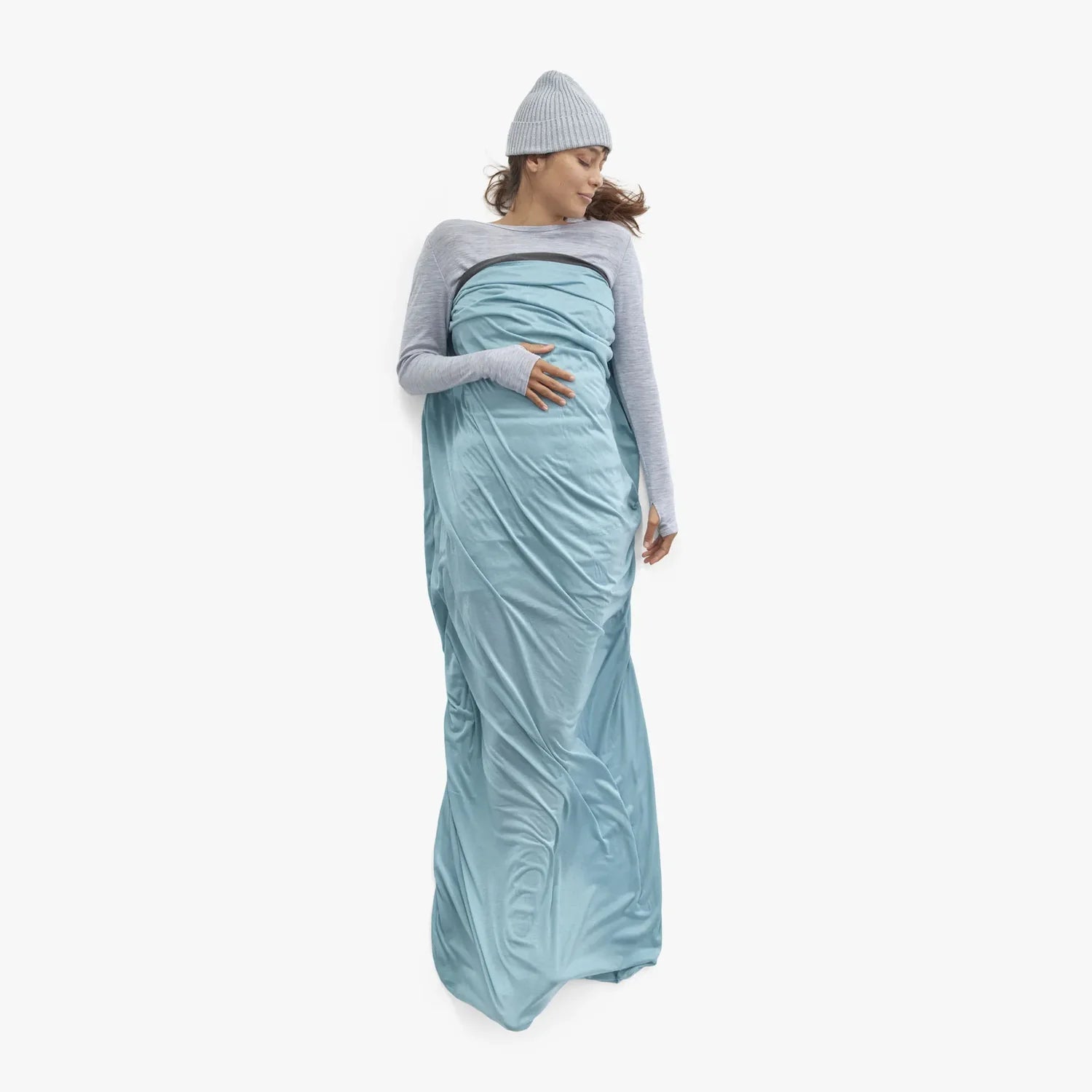 Comfort Blend Travel Sleeping Bag Liner - Rectangular w/ Pillow Sleeve Aqua Sea Blue