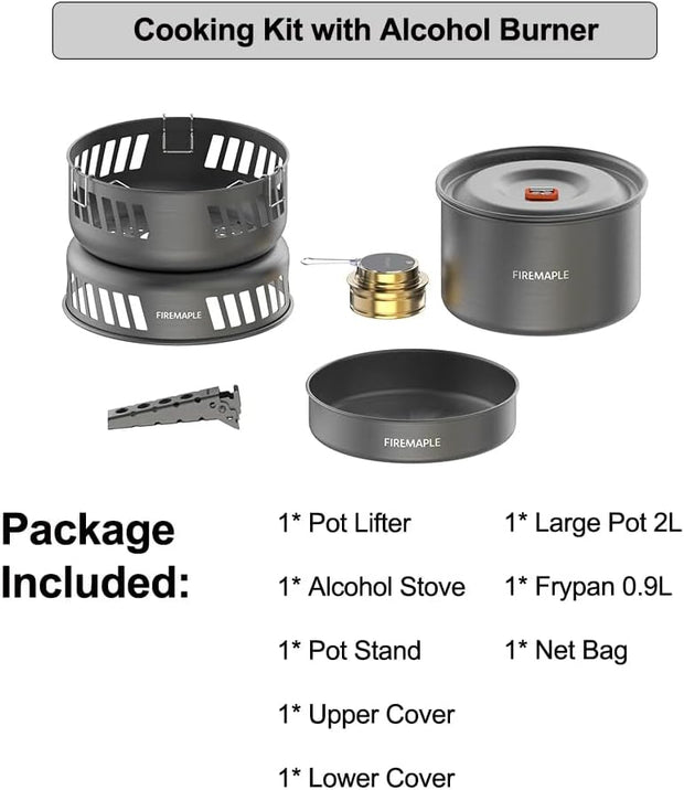 Firemaple Cooking Kit with Pans and Alcohol Burner