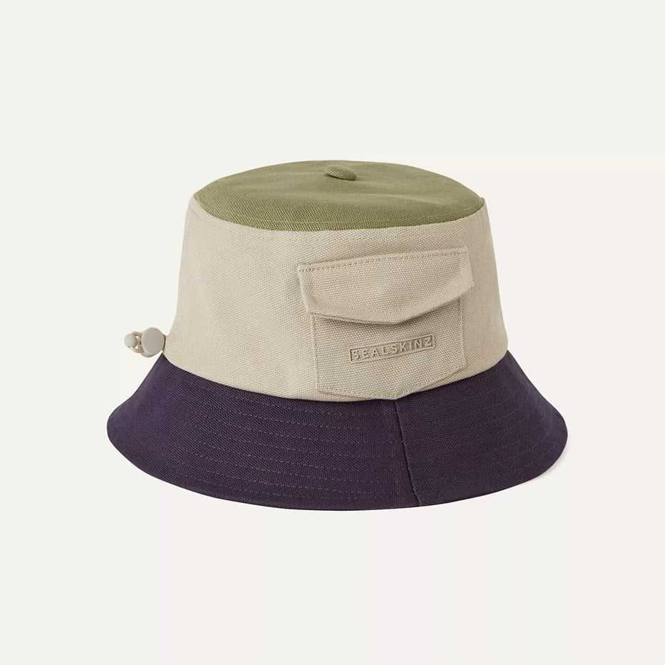 Sealskinz Lynford Waterproof Canvas Patch Pocket Bucket Hat - Cream/Green/Navy