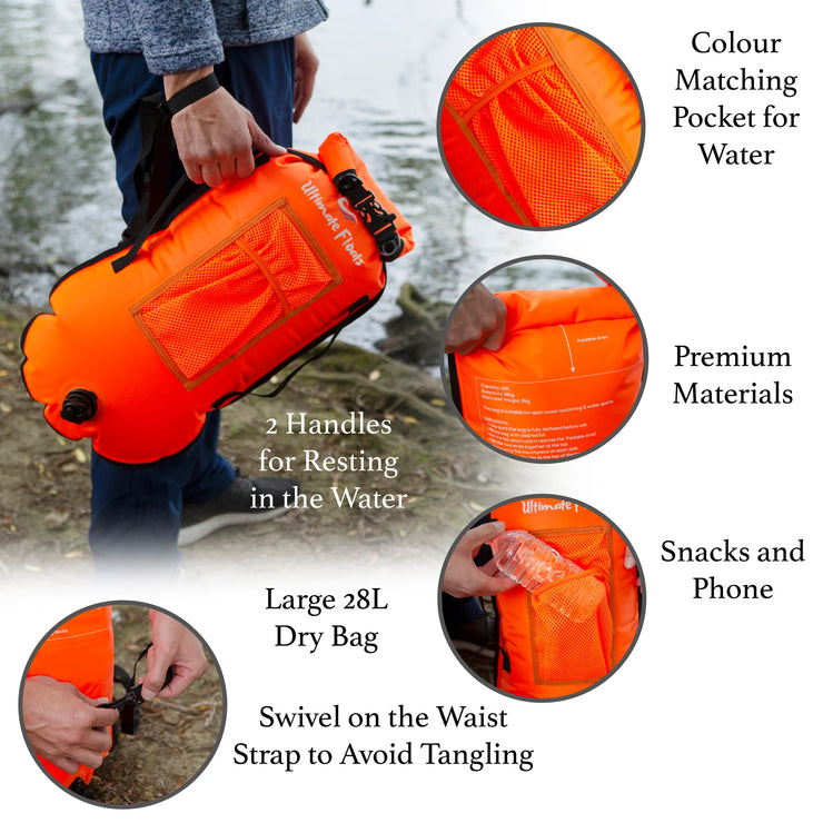 Ultimate Floats Swim Buoy/Tow Float for Open Water Swimming - Orange