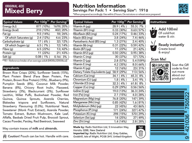 Radix Nutrition DofE Trail Food Mixed Berry Breakfast - Original - 400kcal