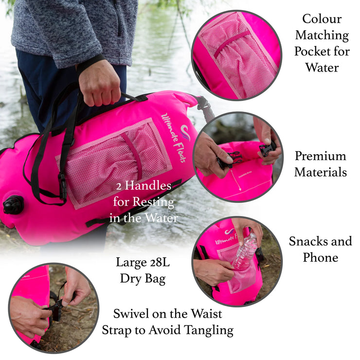 Ultimate Floats Swim Buoy/Tow Float for Open Water Swimming - Pink