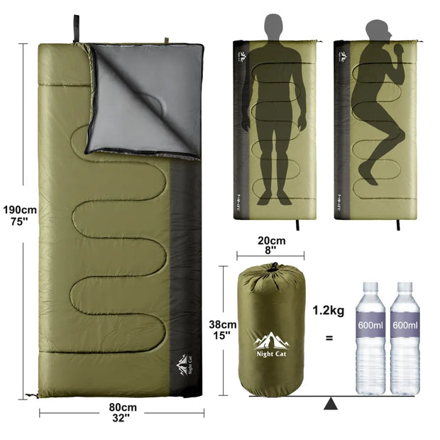 Night Cat Lightweight Backpacking Sleeping Bag for Adults - 3 Seasons