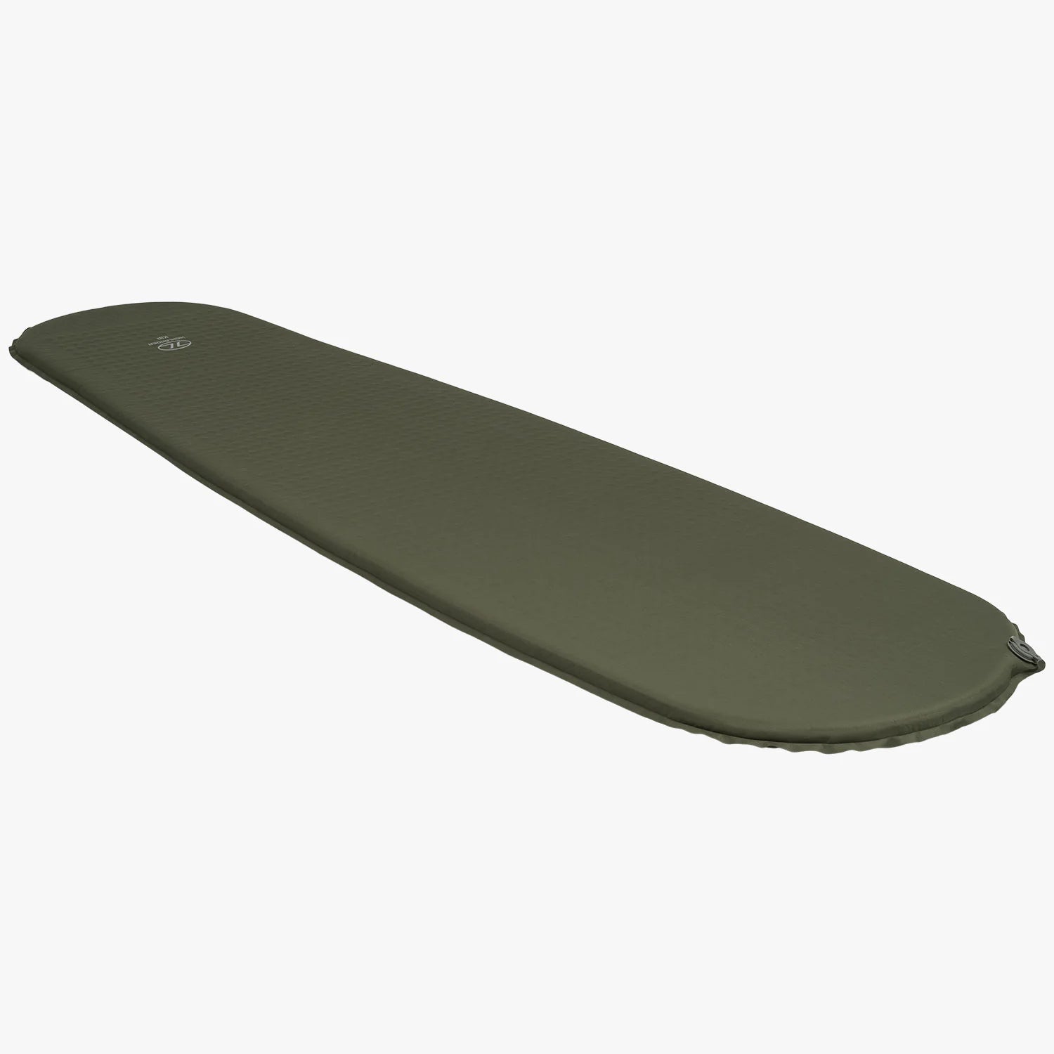 Green inflatable camping mattress on a white background