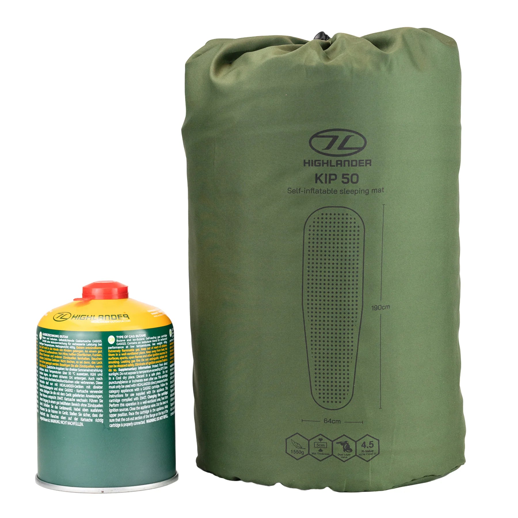 Highlander Self-inflating Kip Mat - 50mm Olive Green
