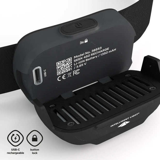 Silva Seek 450 Recharge Rechargeable Headtorch - Midnight Black