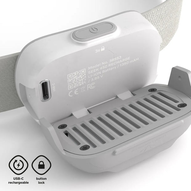 Silva Seek 450 Recharge Rechargeable Headtorch - Whiteout Grey