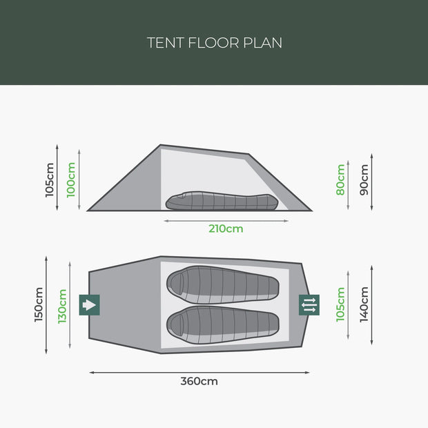 Highlander Respite 2 Person Tunnel Tent - Pine green