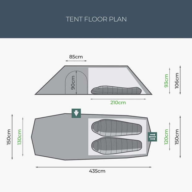 Highlander Respite 2 Person Extended Tunnel Tent - Pine Green