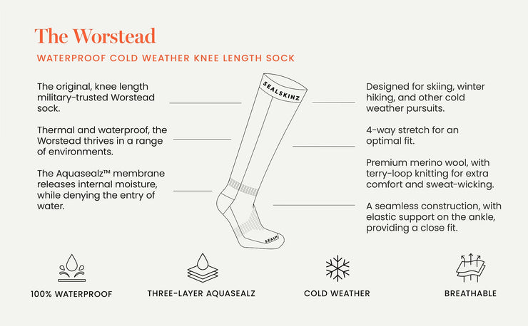 Sealskinz Worstead Waterproof Cold Weather Knee Length Sock - Olive