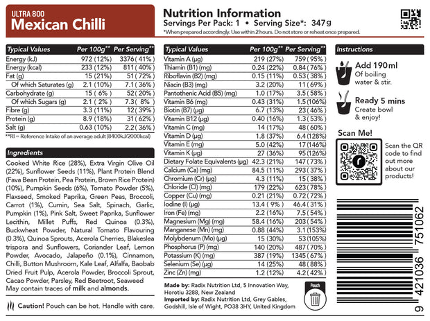 Radix Nutrition DofE Trail Food Mexican Chilli Meal - Ultra - 800kcal