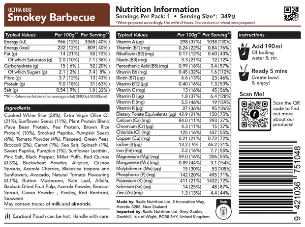 Radix Nutrition DofE Trail Food Smokey Barbecue Meal - Ultra - 800kcal