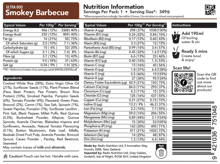 Radix Nutrition DofE Trail Food Smokey Barbecue Meal - Ultra - 800kcal