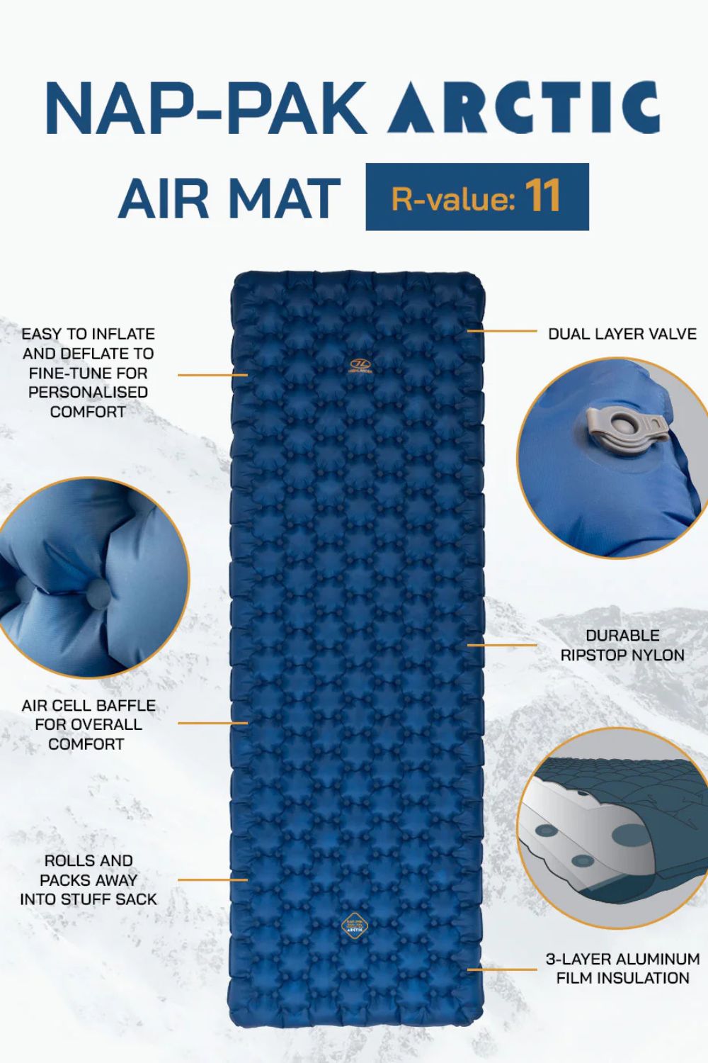 Highlander Nap Pak Arctic R11 Inflatable Sleeping Mat - Olive Green
