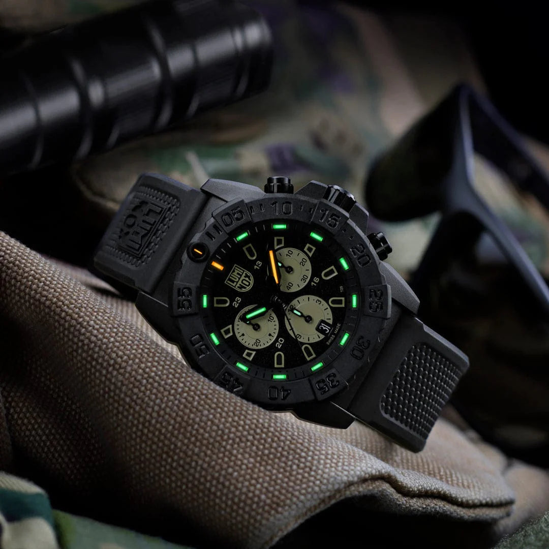 Luminox Navy Seal Chronograph 45mm Military Dive Watch - Black Gold Dial Black Strap