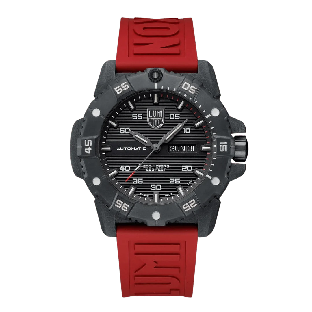 Luminox Master Carbon SEAL Automatic 45 mm Military Dive Watch - Black Dial Red Strap