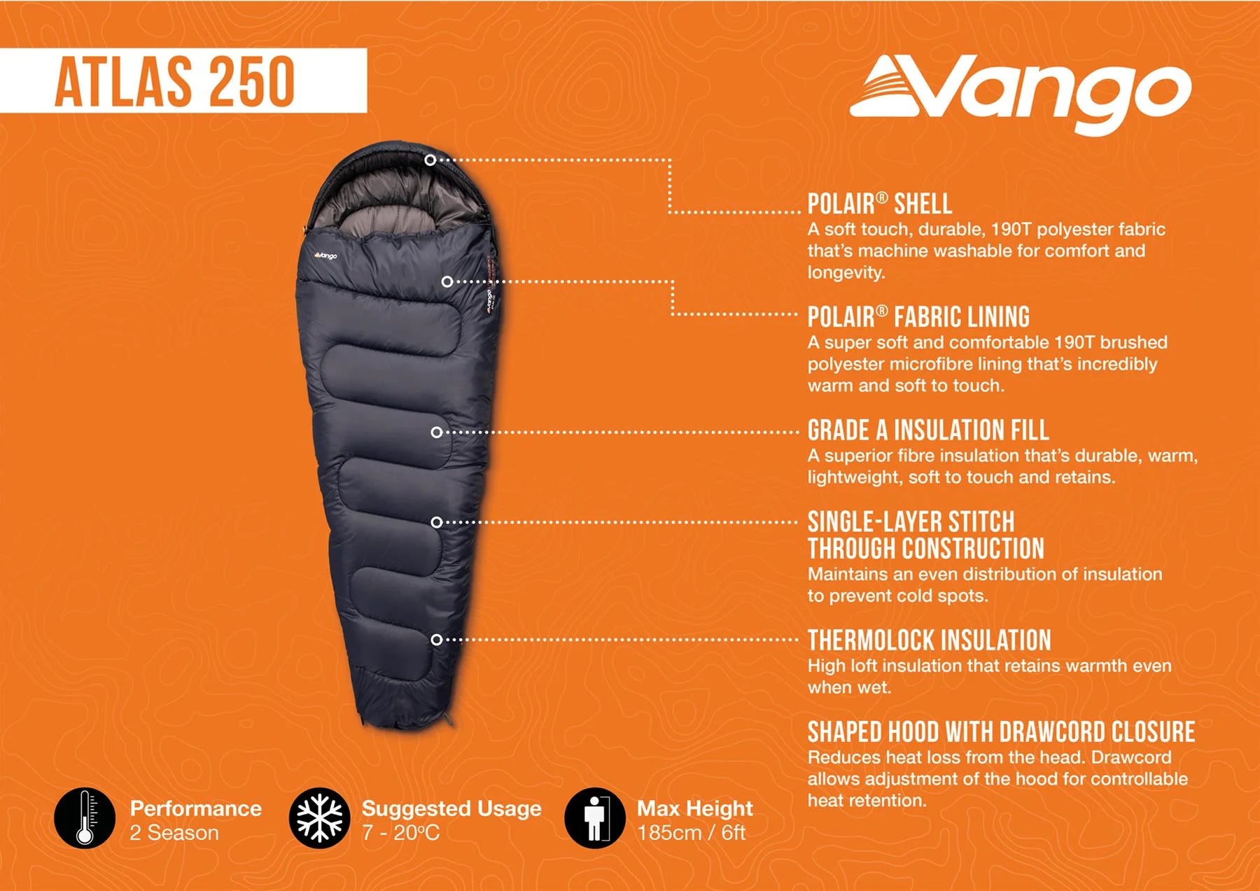 Vango Atlas 250 Mummy Sleeping Bag - Midnight Navy