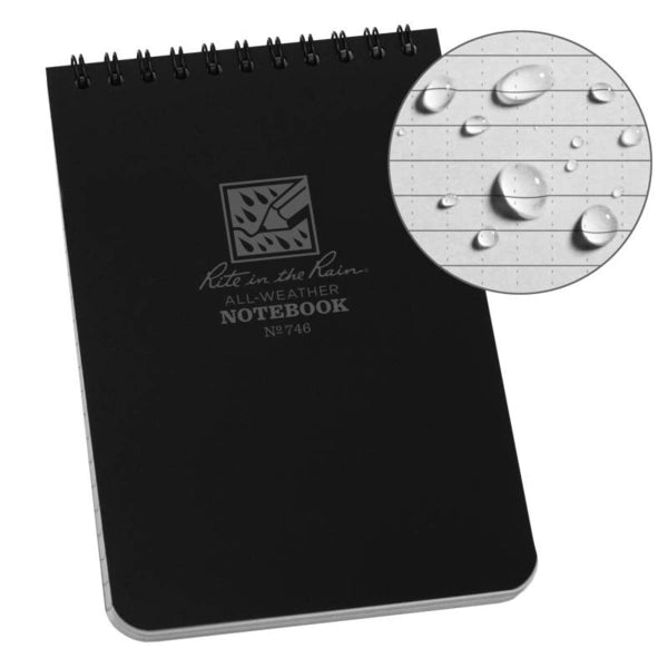 Rite in the Rain Top Spiral Bound Pocket Notepad No.746 - Black 4" x 6"