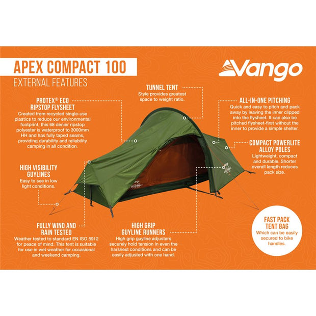 Vango Apex Compact 100 Backpacking Tent - Forest Green