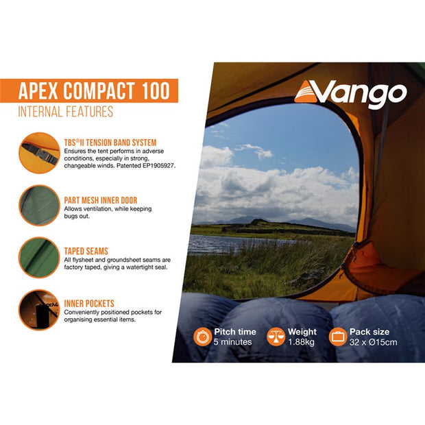 Vango Apex Compact 100 Backpacking Tent - Forest Green