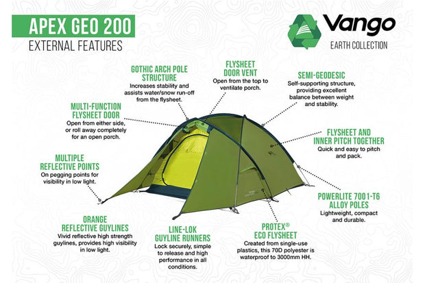 Vango Apex Geo 200 Semi-Geodesic Backpacking Tent - Green