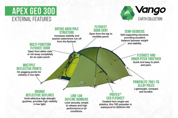 Vango Apex Geo 300 Semi-Geodesic Backpacking Tent - Green