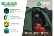 Vango Apex Geo 300 Semi-Geodesic Backpacking Tent - Green