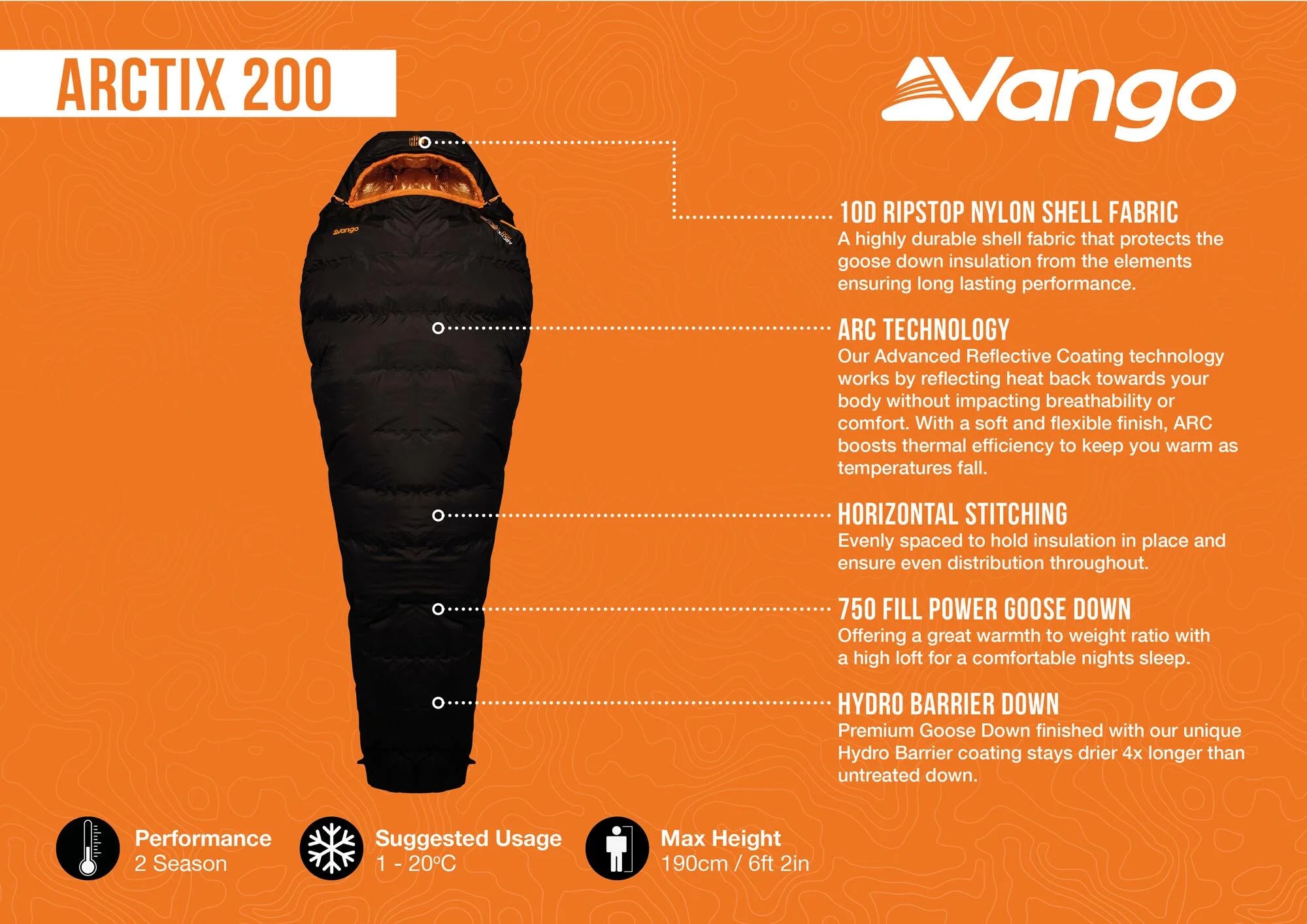Vango Arctix 200 Lightweight Down Sleeping Bag - Meteorite